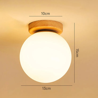 New E27 LED Nordic Solid Wood Ceiling Lamp Fixture Room Decor Lustre Modern Bedroom Glass Ball Ceiling Light