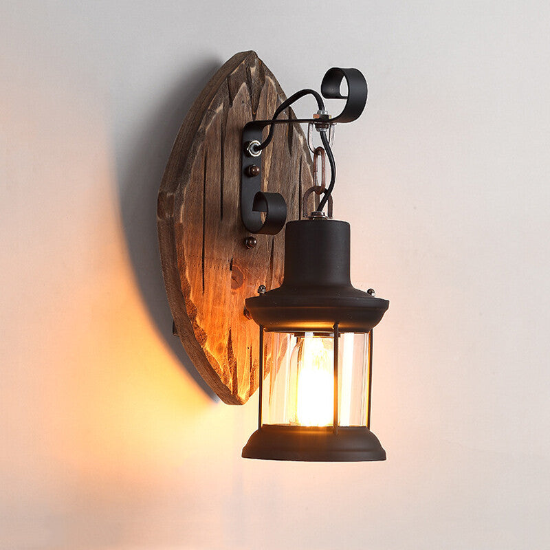 Outdoor Antique LED Loft Wall Lamp Wood Glass Restaurant Cafe Bar Sconces Vintage Industrial Retro Wall Sconce for Bedroom