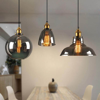 Vintage Glass Pendant Lights Loft Hang Lamp Smoky Grey Hanging Light