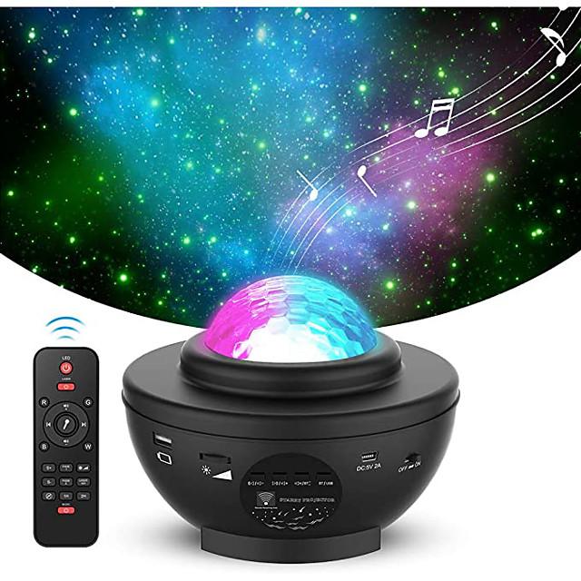 LED Star Night Light Wave Sky Starry Galaxy Projector Blueteeth USB Voice Control Music Player 360 Rotation Night Lighting Lamp