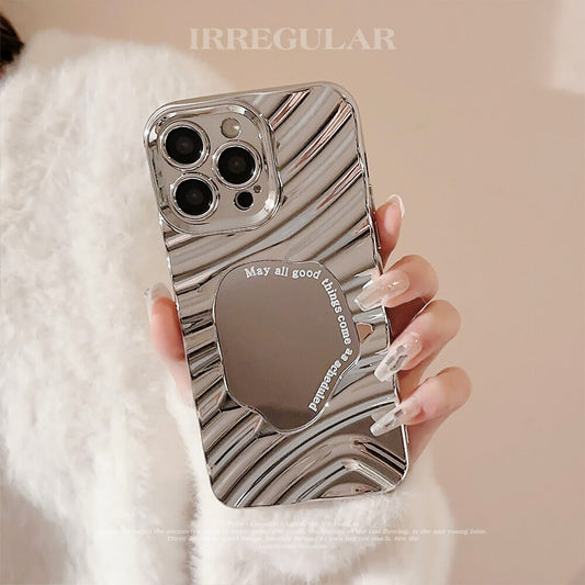 Silver Wave Mirror Phone Case For iPhone 13 15 16 Pro Max 11 14 12 XR X XS Max 7 8 Plus Case Makeup Mirror Hard Back Cover Funda