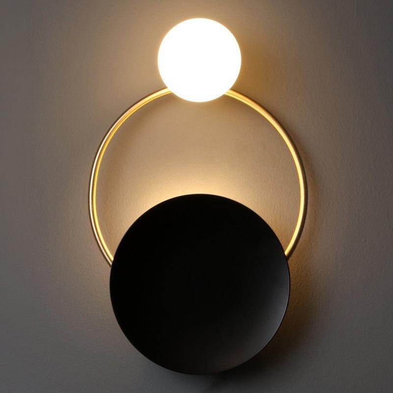 Post-modern Personality Circle Copper Wall Lamp Creative Living Room Bedroom Hallway Hallroom Villa Light Luxury Art Wall