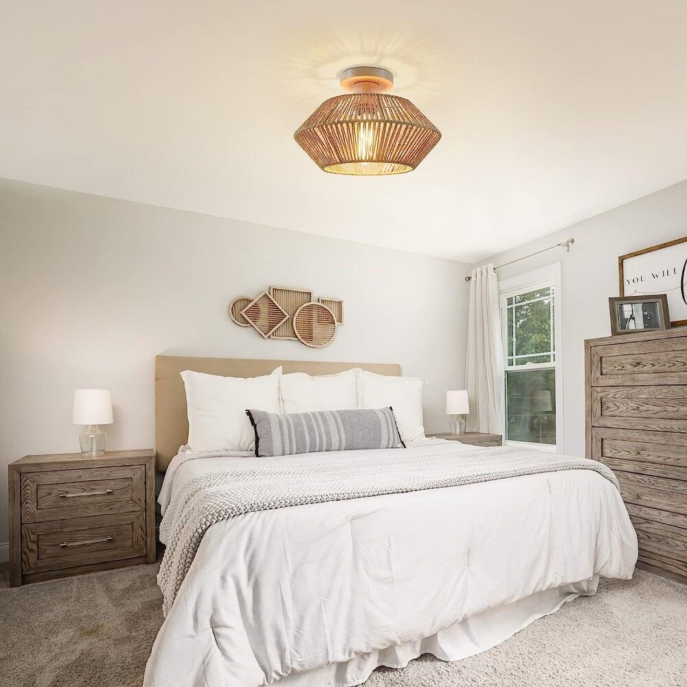 Led Rattan Ceiling Light Chinese Style Lampshade Hemp Rope Design Ceiling Light Fixture Lighting