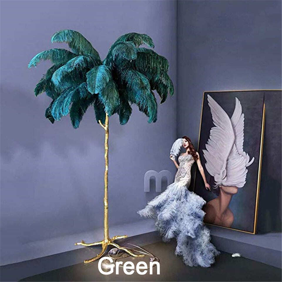 Nordic Luxury Ostrich Feather LED Floor Lamp Copper Brass/Resin Floor Light Art Deco Floor Lamps for Living Room Standing Light