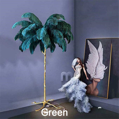 Nordic Luxury Ostrich Feather LED Floor Lamp Copper Brass/Resin Floor Light Art Deco Floor Lamps for Living Room Standing Light