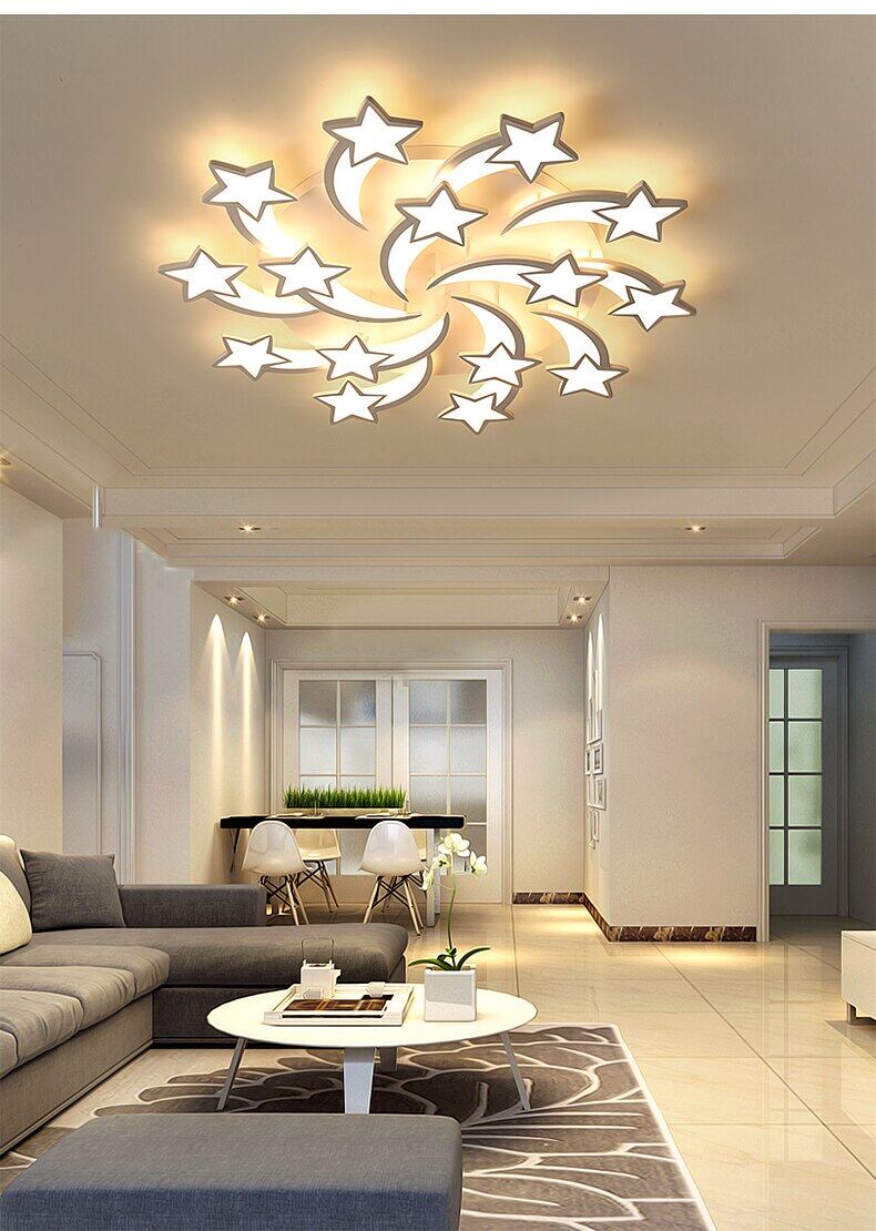 IRALAN modern led chandelier art deco  room indoor lamp white star for living room dining room bedroom kid's room kitchen remote