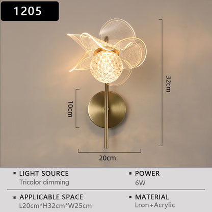 Modern LED Wall Lamp Electroplated Flower Shaped Bedroom Bedside Light Study Dining Room Living Room Background Decoration Lamp