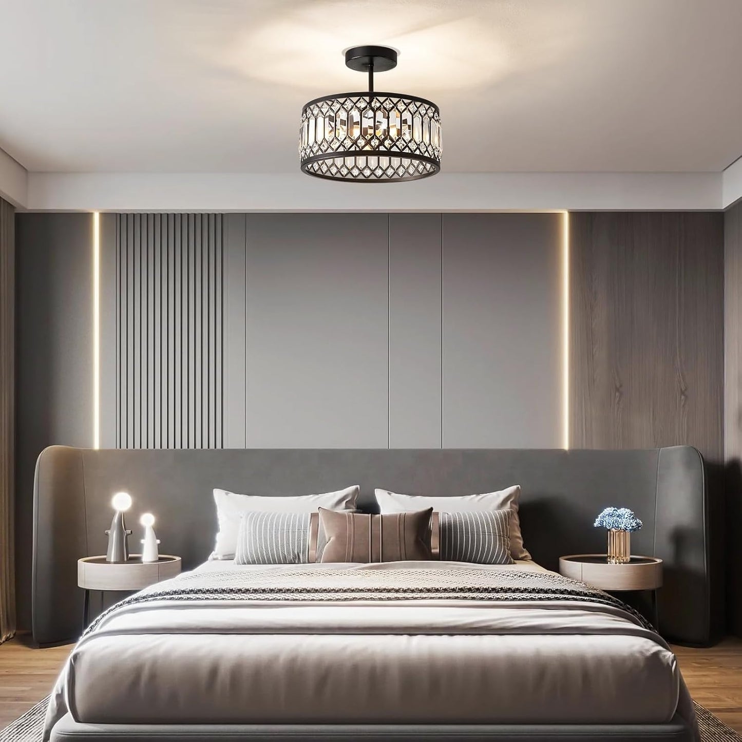 Modern Small Black Crystal Ceiling Light Dimmable High Ceiling Hallway Crystal Ceiling Light
