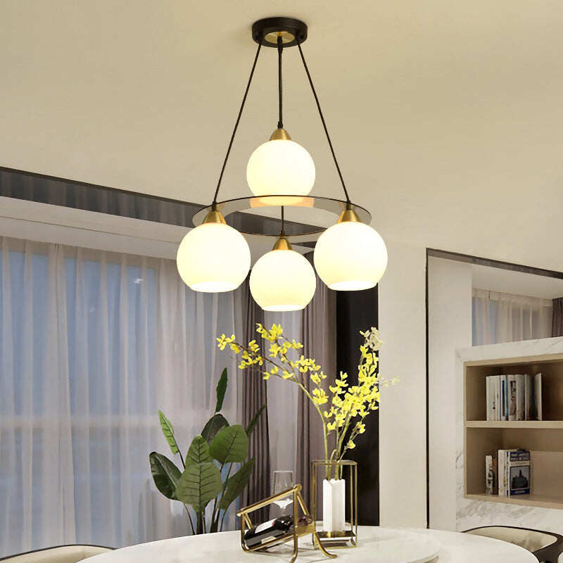 Restaurant Simple and Creative Chandelier LED Lamp Four Head Round Dining Room Living Room Lamp Bar Lamp