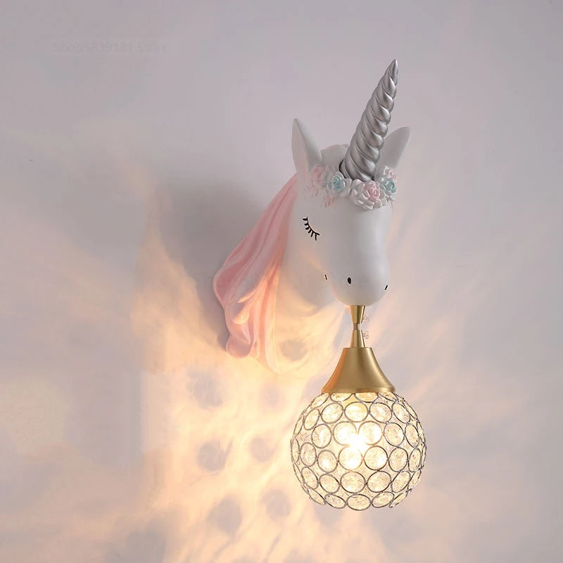 Nordic Modern Unicorn Wall Lamps Simple Individual Lovely Kids Room Wall Lights Bedroom Lamp Cartoon Sconce Wall Light