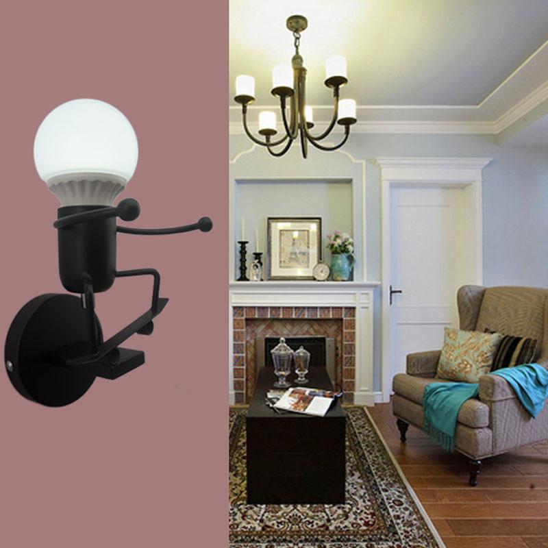 Iron Led Wall Lamp American Creative Wall Lights Metal Cartoon Robot Sconce Wall Light bedroom Children room Luminaire