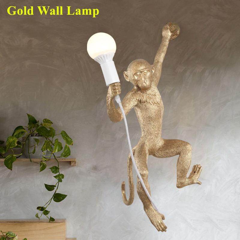 Modern Golden White Resin Monkey Pendant Lamp Suspension luminaire Loft Hemp Rope Pendant Light for Home Lighting