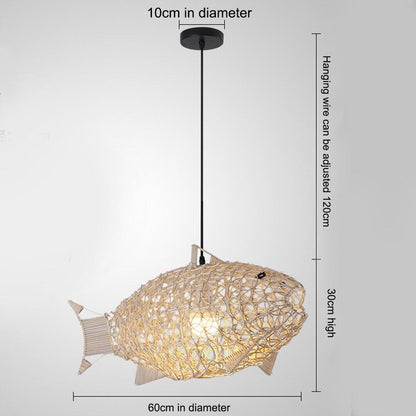 Creative Fish Pendant Lights Hand Woven Rattan Hanging Lamps Restaurant Bedroom Bar Light Fixture Home Teahouse Decoration