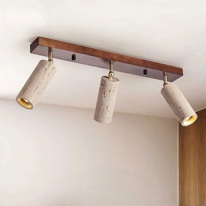 Wabi-Sabi Japanese Style Yellow Travertine Ceiling Lamp Cave Stone 3 Heads Spotlight