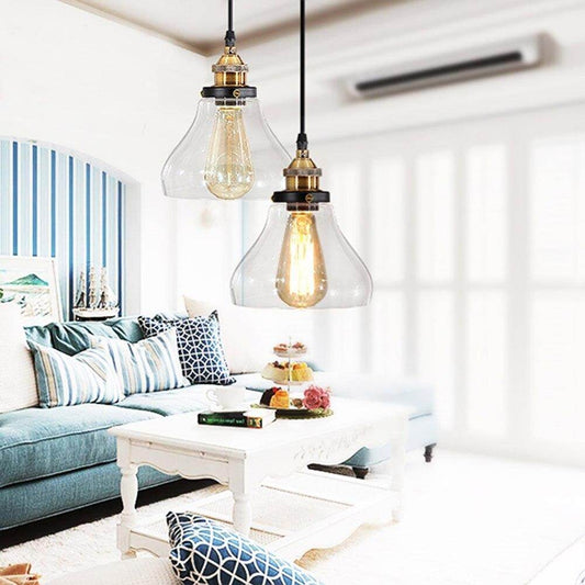 Retro Vintage Glass Pendant Light Copper Hanging Lamp E27 Adjustable Pendant Lamp For Home Decor Lampara Colgante
