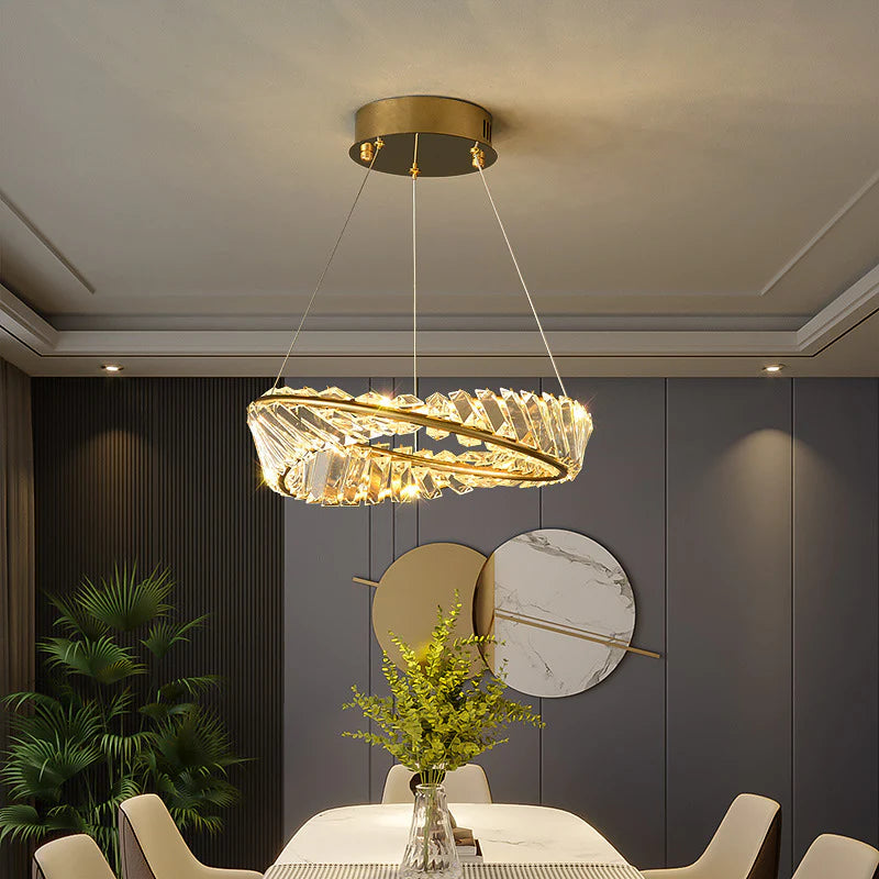 Dimmable Crystal Chandeliers Lighting Modern Ring Pendant Light LED Lamp Fixtures for Dining Room Livingroom Bedroom Kitchen
