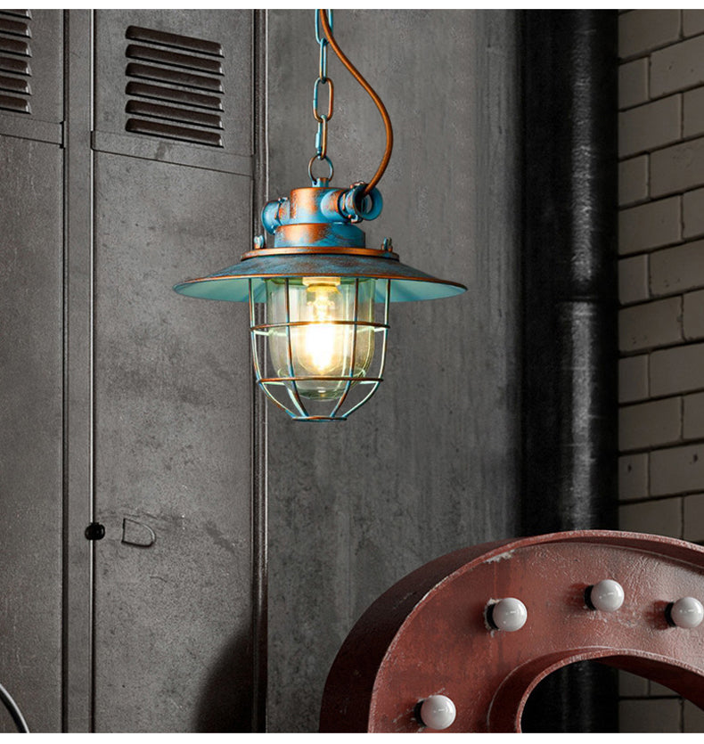 American Retro Industrial Vintage Waterproof Pendant Lamp Chain Loft Ceiling Hanging Lights Iron Glass Metal Cage