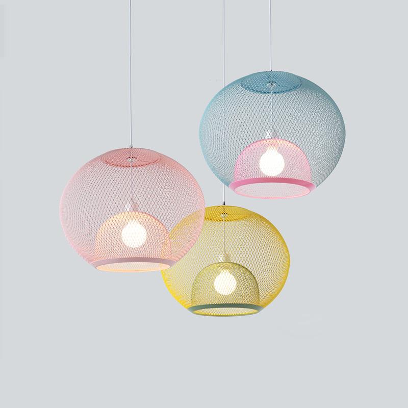 Nordic Simple Iron Grid Chandelier Modern Simple Cafe Restaurant Makaron Single Head Double Layer Birdcage Lamp