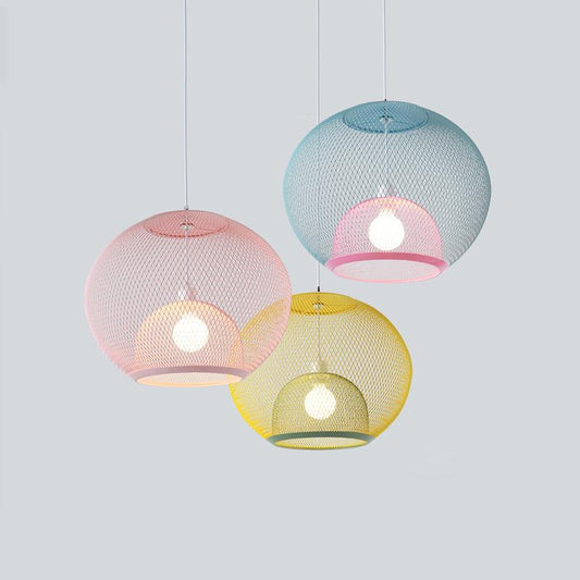 Nordic Simple Iron Grid Chandelier Modern Simple Cafe Restaurant Makaron Single Head Double Layer Birdcage Lamp