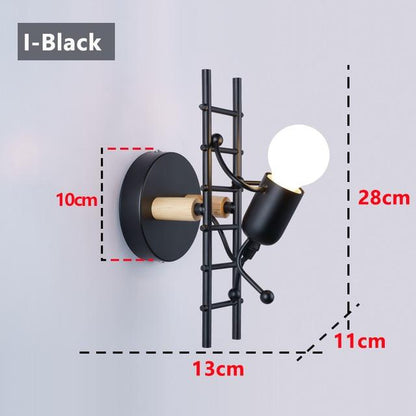 Modern Cartoon Doll Wall Light Fixtures LED Creative Mounted Iron  Bedside Sconce Lamp for Kids Baby Room Living Room ZBD0008