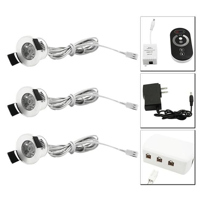 Mini LED Spot Downlights Dimmable Lamp Set Remote Controller Ceiling Recessed 1.5W 27mm Hole Silvery Cabinet Lights
