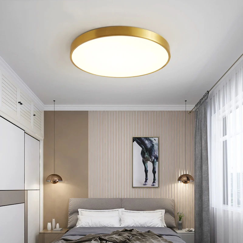 Nordic Copper LED Ceiling Lights Round Square Gold Ceiling Fixture For Kitchen Living room Kids Bedroom Home Hall Corridor Light