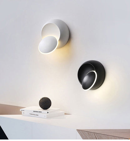 LED Wall Lamp 360 degree rotation adjustable bedside light White and Black creative wall lamp Black modern aisle round lamp