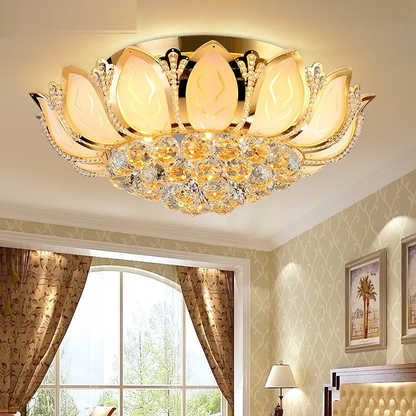 Lotus Flower Modern Pendant Light With Glass Lampshade Gold Pendant Lamp For Living Room Bedroom Lamparas De Techo Abajur
