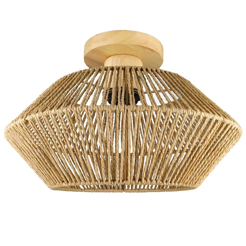 Led Rattan Ceiling Light Chinese Style Lampshade Hemp Rope Design Ceiling Light Fixture Lighting