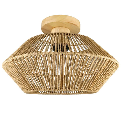 Led Rattan Ceiling Light Chinese Style Lampshade Hemp Rope Design Ceiling Light Fixture Lighting