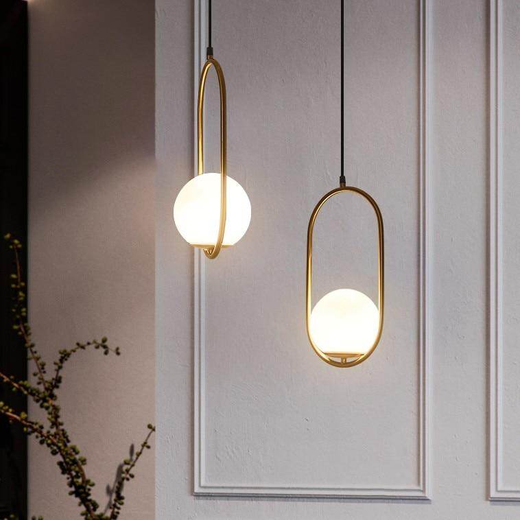 Modern LED Round Glass Ball Pendant Lights Iron E14 Pendant Lamps Hanging Light Fixture for Living Room Bedroom Dining Room