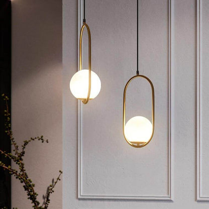 Modern LED Round Glass Ball Pendant Lights Iron E14 Pendant Lamps Hanging Light Fixture for Living Room Bedroom Dining Room