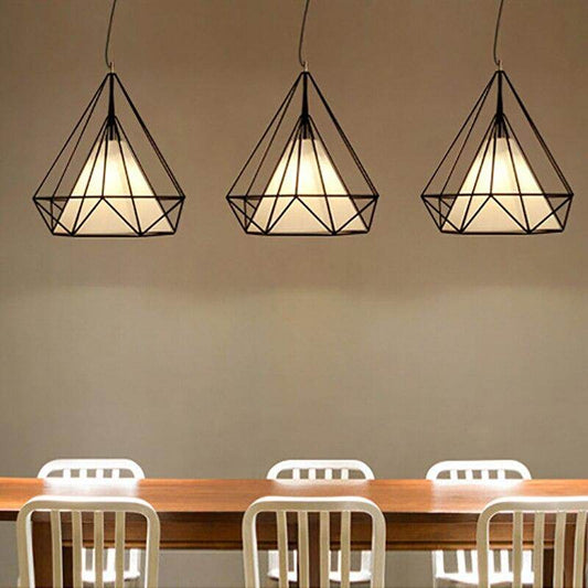 Modern Art Deco Black/White Birdcage Pendant Lights Iron Minimalist Retro Light  Loft Pyramid Lamp Led Bedroom Kitchen Bar Cafe