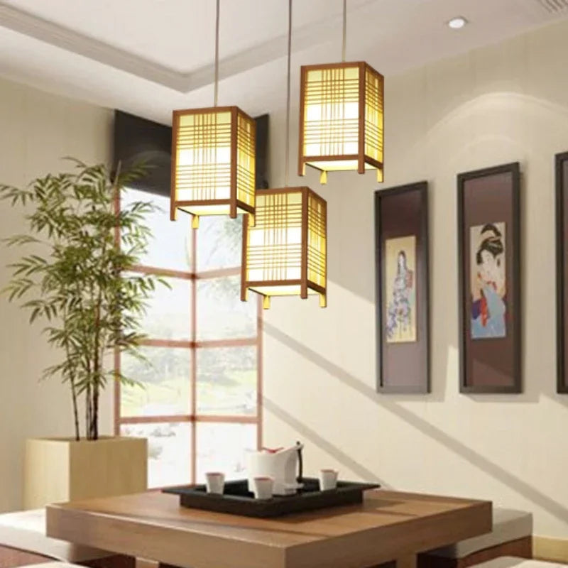 Retro Bamboo pendant lights Creative B&B Guest Room Corridor Bamboo Square Chandeliers Restaurant Chinese Decorative Chandelier