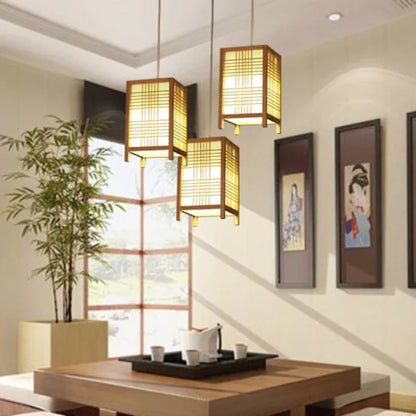Retro Bamboo pendant lights Creative B&B Guest Room Corridor Bamboo Square Chandeliers Restaurant Chinese Decorative Chandelier