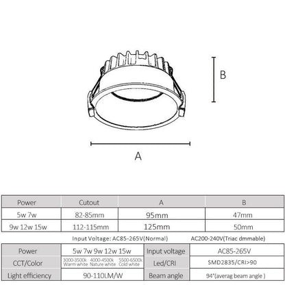Dimmable LED Downlight Anti-Glare led Ceiling Lamp LED Spot Lighting Bedroom Kitchen led Recessed Downlight