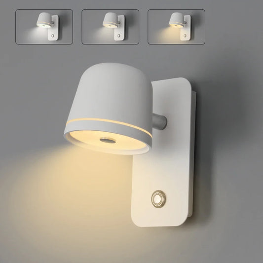 LED Dimmable Wall Lamp with On/Off Switch Adjust Brightness and 3-CCT Rotation Wall Sconce for Bedside Living Room