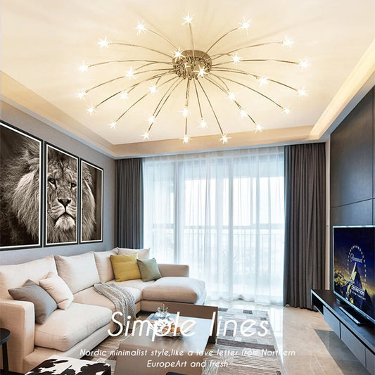 Starry Sky Stars LED Ceiling Lights Light Modern Round Crystal Glass 21/28 Heads Stars Lamps Bedroom Living Room Fixtures