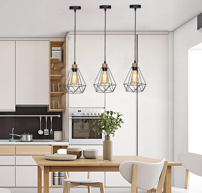 Modern  Industrial Vintage Cage Pendant Light Iron Art Diamond Pyramid Wrought home Ceiling Lamp Suitable for E27 bulbs