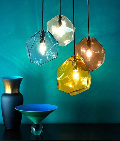 Modern Scandinavian Ice Crystal Glass Pendant Lights Creative Restaurant Hanging Lights Colored Stone Single Head Luminarias