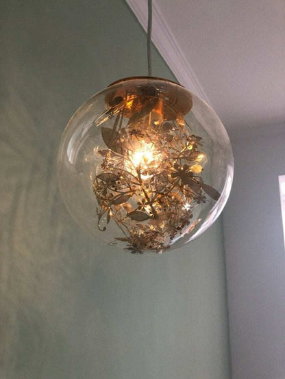 Modern Pendant Light Glass Ball Lamp With Metal Leaf Flower Glass Kitchen Bedside Hanging Lamp Kitchen Suspension Light