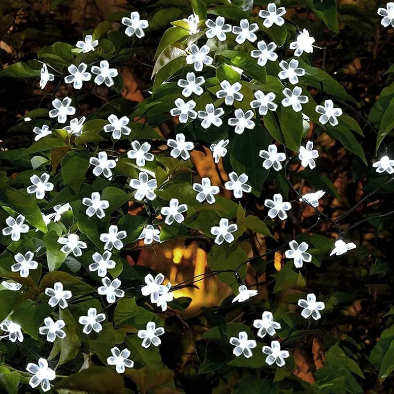Solar Cherry Garden Blossom Flower Lights Garlands String Lights Solar Outdoor Waterproof Lawn