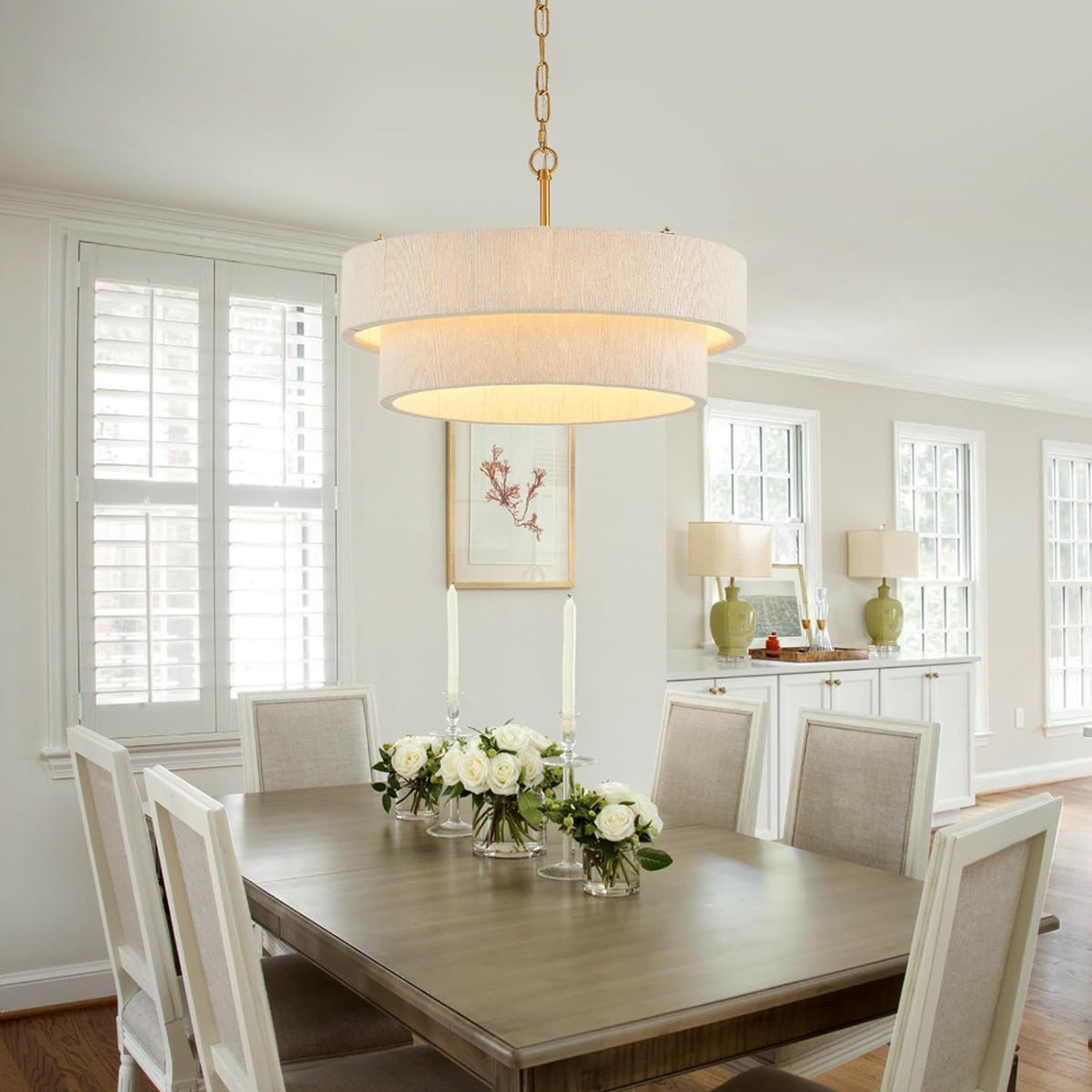 Boho Drum Pendant Light Hand Woven Ceiling Chandelier for Dining Room Kitchen Island Cafe Hotel Decor