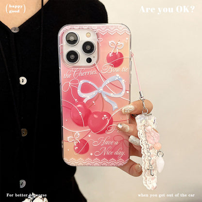 Cherry Lace Protective Case Suitable for IPhone 17PM Bow Case IPhone 16 15 14 13 12 11 Xr X