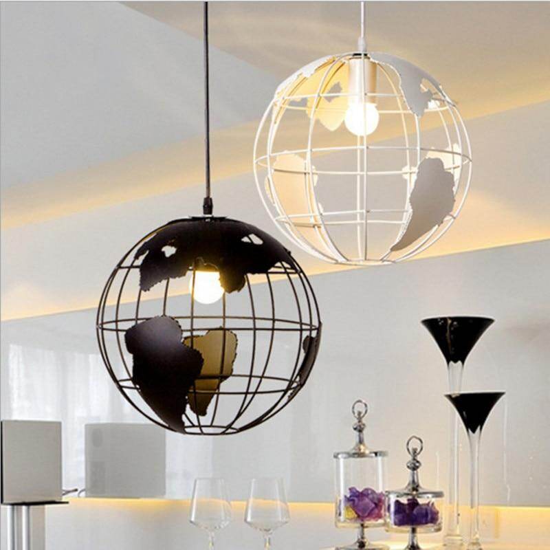 Modern Globe Pendant Lights Black/White Pendant Lamps for Bar/Restaurant Hollow Ball Ceiling Fixtures Pendant Light Globes