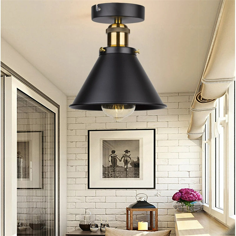 Vintage Rustic Semi Flush Mount Ceiling Light, Farmhouse Ceiling Light E27 Base Industrial Ceiling Lights for Hallway Stairway