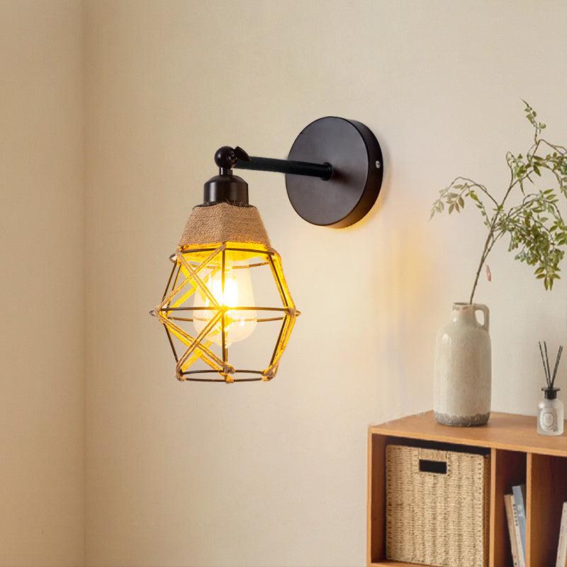 Woven Hemp Rope Iron Swing Arm Wall Lamp E27 Bulb Base Suitable for Living Room Bedroom Bedside Lamp