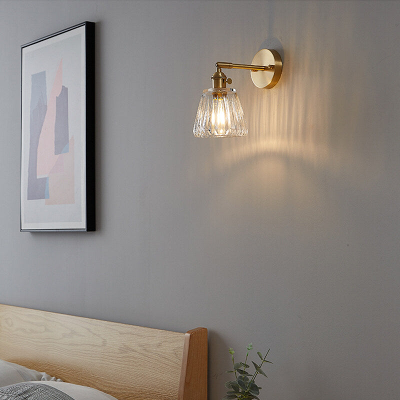 Nordic Modern Simple Light Luxury Brass Glass Wall Lamp Retro Living Room Bedroom Headboard Headlight