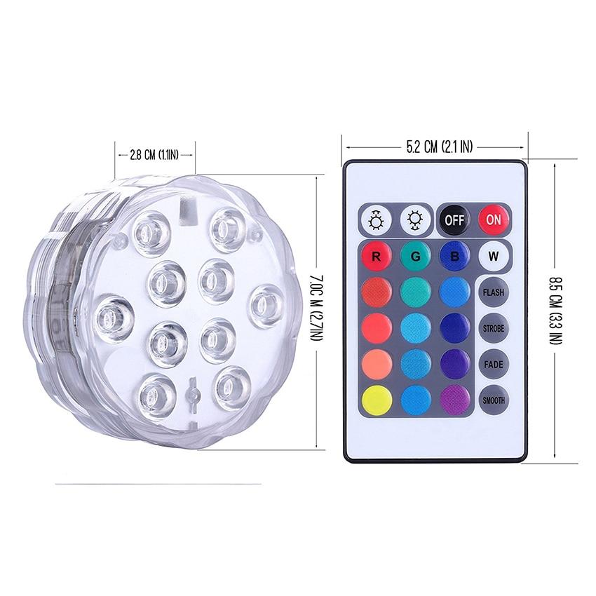 Battery Operated 10leds RGB Led Submersible Light Underwater Night Lamp Garden Swimming Pool Light for Wedding Party Vase Bowl