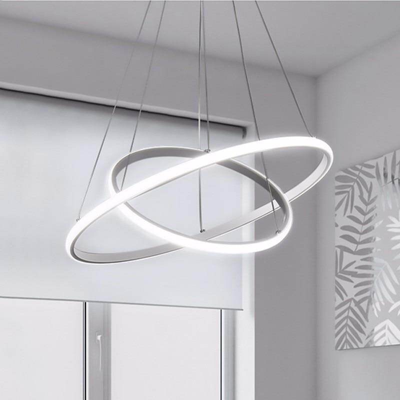 Modern LED Pendant Lights For Dining Room Black Rings Circle Living Bedroom Hanging Lamp Fixtures With Remote Control Luminaire